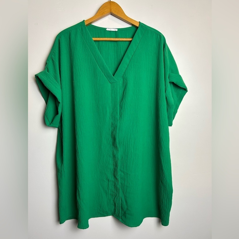 Chicsoul Top Blouse Women Top Blouse Plus 3X Green V-Neck Comfort Short Sleeve